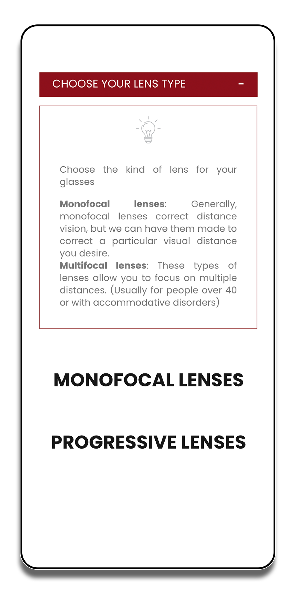 Choose the type of lens